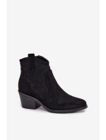 Dámské perforované kotníkové boty na podpatku model 22007400 Černé - S.Barski