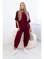 Bavlněný komplet halenka a kalhoty 6727 bordó - Kesi