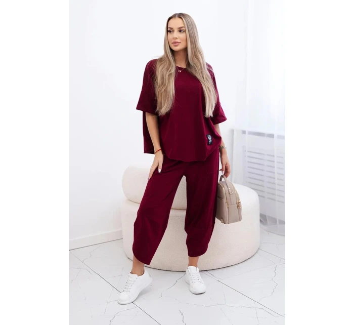 Bavlněný komplet halenka a kalhoty 6727 bordó - Kesi