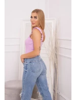 Halenka bez ramínek s volánky ve fialové barvě Halenka bez ramínek s volánky ve fialové barvě