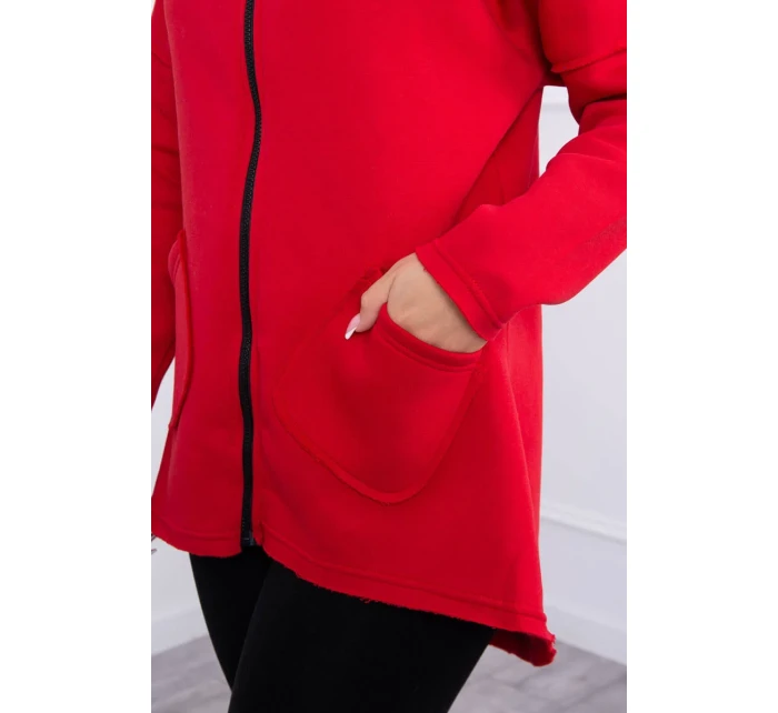Zateplená mikina s prodlouženými zády a kapsami červená Zateplená mikina s prodlouženými zády a kapsami červená