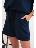 Dámská máslová souprava s halenkou s krátkým rukávem a šortkami s gumičkou námořnická modř