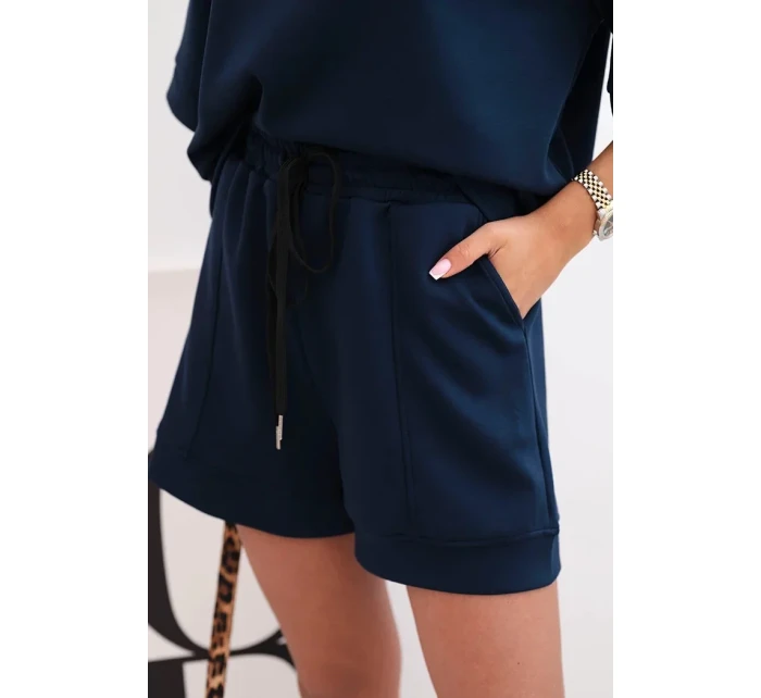 Dámská máslová souprava s halenkou s krátkým rukávem a šortkami s gumičkou námořnická modř