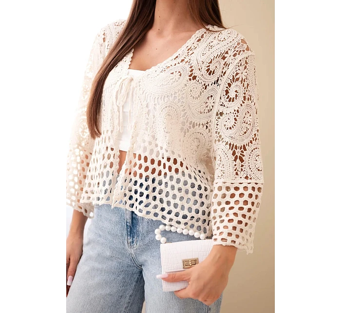 Dámský letní krajkový svetr s knoflíky a dlouhým rukávem černý Dámský letní krajkový svetr s knoflíky a dlouhým rukávem černý