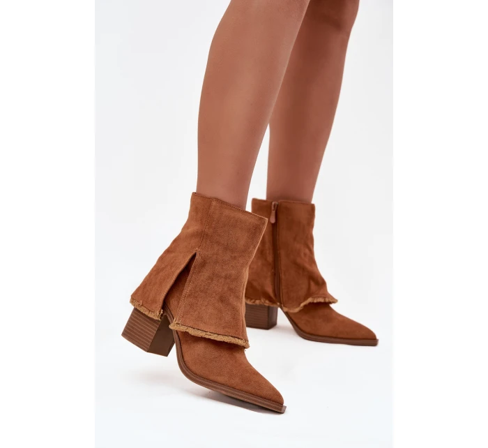 Dámské kotníkové boty na podpatku s otočeným lemem Camel Idalia Dámské kotníkové boty na podpatku s otočeným lemem Camel Idalia