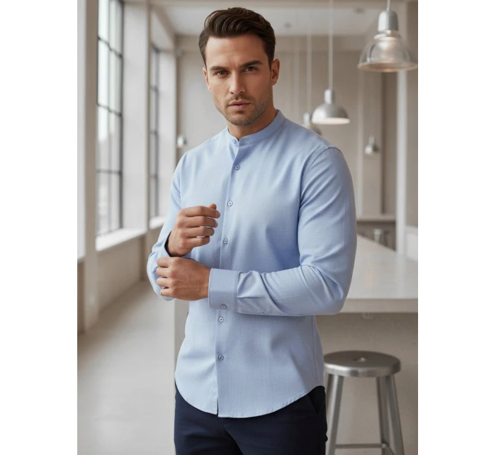 Pánská neformální košile SLIM FIT se stojáčkem modrá FashionStreet DX2616