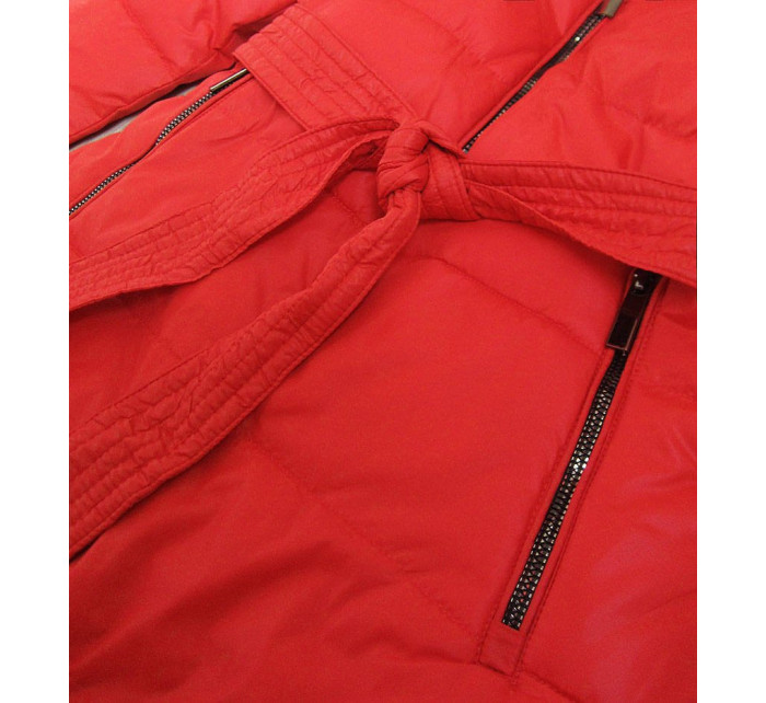 Červená a puntíkovaná oboustranná dámská bunda s kapucí (W352)