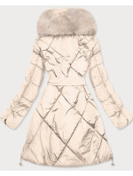 Béžový dámský zimní kabát s kožešinou (008)