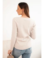 Dámská bavlněná blůza s dlouhým rukávem a knoflíky u výstřihu béžová