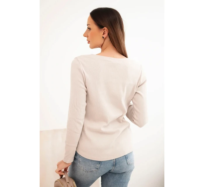 Dámská bavlněná blůza s dlouhým rukávem a knoflíky u výstřihu béžová