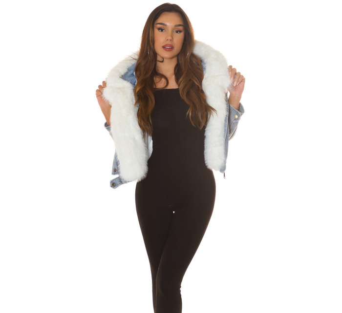 Sexy Crop denim jacket with faux-fur