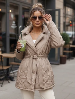 Dámská přechodná bunda s páskem béžová FashionStreet TY5589