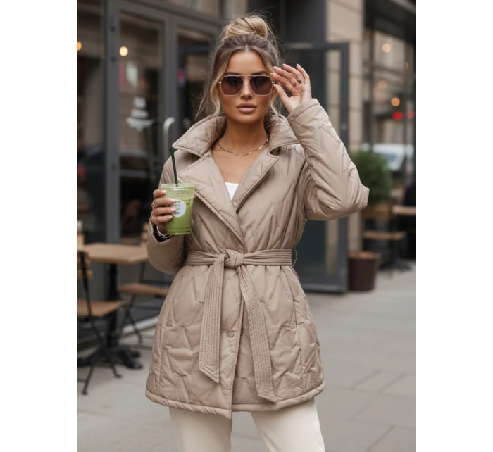 Dámská přechodná bunda s páskem béžová FashionStreet TY5589