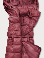 Teplá dámská vesta ve vínové bordó barvě z eko kůže (D-3231-67)