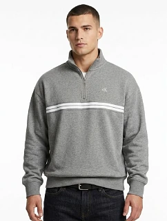 Calvin Klein Zip Fleece Hoodie Logo Tape Grey Heather mikina - LZ04RE285G-P7E pánské