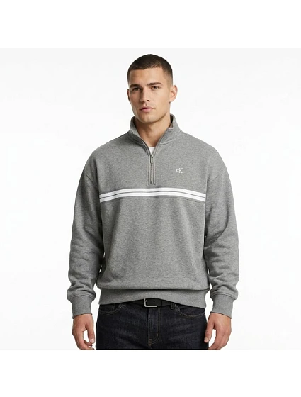 Calvin Klein Zip Fleece Hoodie Logo Tape Grey Heather mikina - LZ04RE285G-P7E pánské
