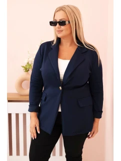 Dámská viskózová sako Plus Size s dlouhým rukávem a límcem modrá