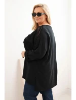 Dámská blůza Plus Size bavlněná s potiskem černá
