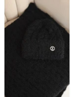 Dámská souprava čepice a šály s proužkem s ozdobou černý