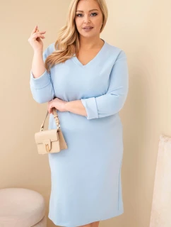 Dámská Plus Size suknička máslová s výstřihem do V a rukávem modrá