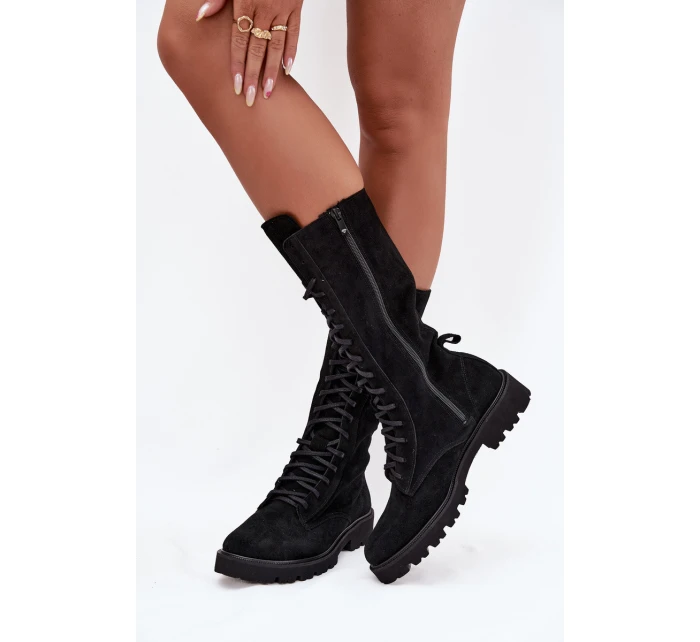 Semišové kotníkové boty se šněrováním do půli  Černé model 21707488 - Zazoo