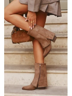 Dámské zimní kozačky s lemem  Béžové model 21708519 - VINCEZA