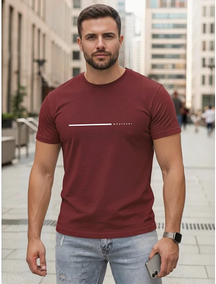 Tshirt męski bawełniany z napisem bordowy model 22305477 - FashionStreet Tshirt męski bawełniany z napisem bordowy model 22305477 - FashionStreet