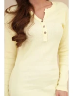 Dámská bavlněná šaty s dlouhým rukávem a výstřihem na knoflíky žlutá