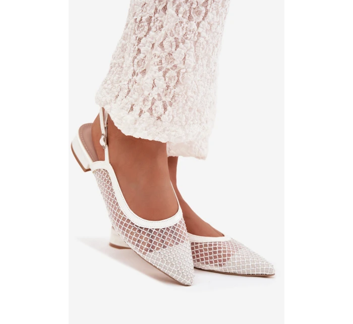 Síťované baleríny s odhalenou patou bílé Pyvona