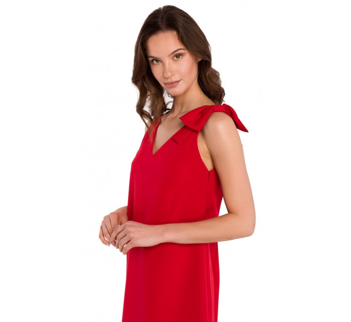 model 18004139 Jednoduché šaty do A s mašlí červené - Makover