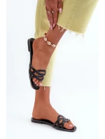 Dámské pantofle z eko kůže na plochém podpatku, černá, Moldela