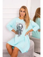 Šaty s potiskem a rozšířenou spodní částí mint Šaty s potiskem a rozšířenou spodní částí mint