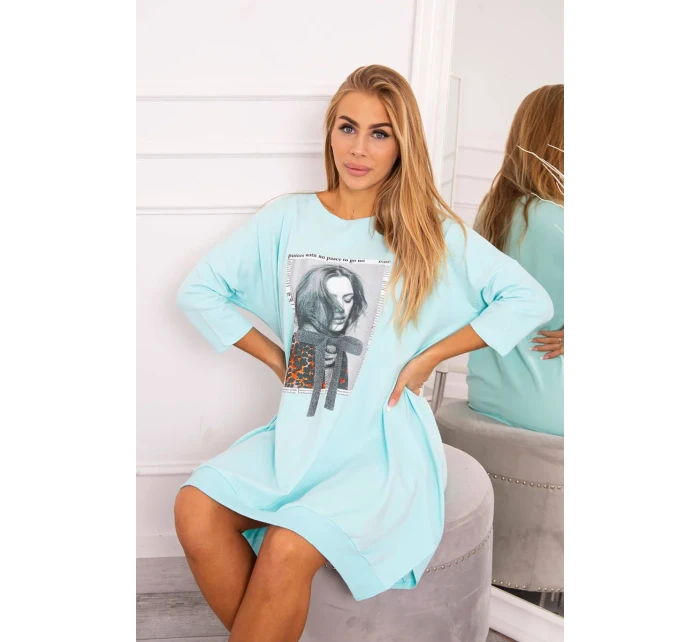 Šaty s potiskem a rozšířenou spodní částí mint Šaty s potiskem a rozšířenou spodní částí mint