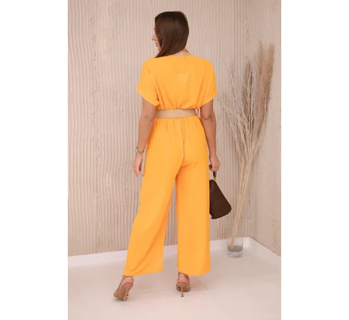 Kombinéza s ozdobným páskem v pase pomeranč Kombinéza s ozdobným páskem v pase pomeranč