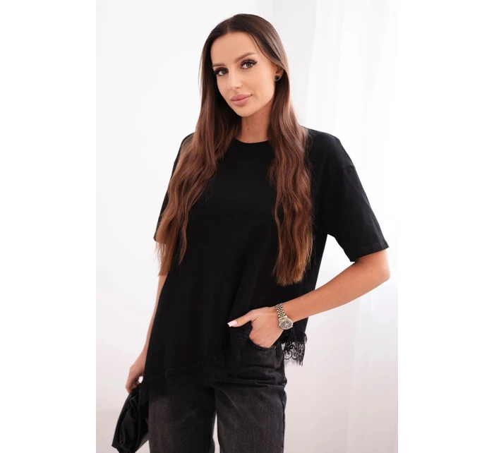 Dámská asymetrická bavlněná blůza s krajkou dole černá Dámská asymetrická bavlněná blůza s krajkou dole černá
