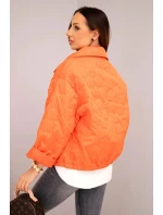 Dámská jarní prošívaná bunda s květinovým vzorem oranžová