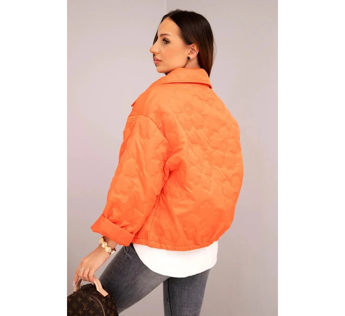 Dámská jarní prošívaná bunda s květinovým vzorem oranžová