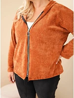 Dámská mikina Plus Size manšestrová s kapucí a zipem oversize hnědá Dámská mikina Plus Size manšestrová s kapucí a zipem oversize hnědá