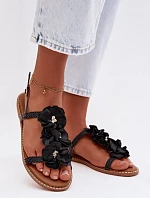 Dámské sandály Ploché S Dekorativními Květinami Černé Noemia