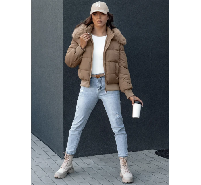 Dámská prošívaná zimní bunda s kožešinou COLDPACK camel FashionStreet TY4427