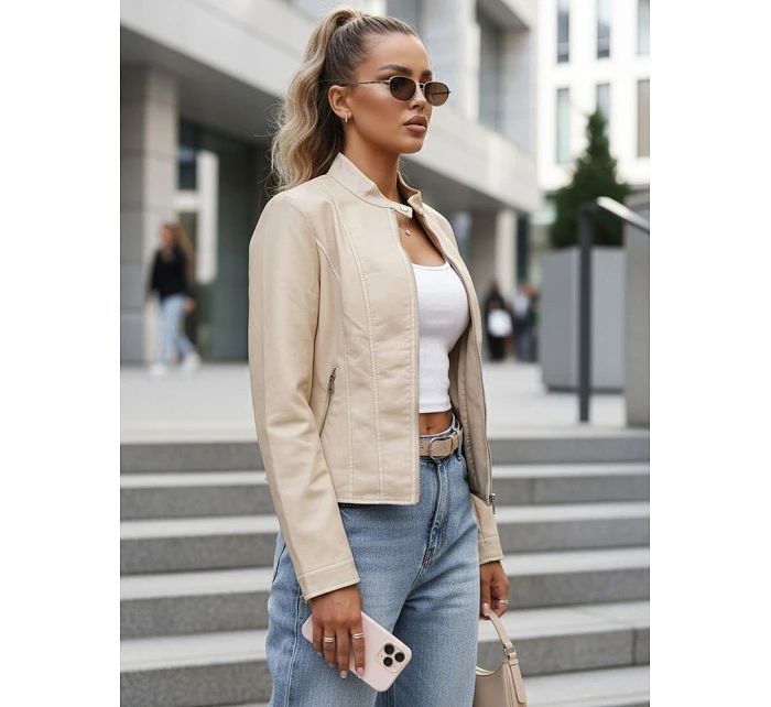 Dámská kožená bunda béžová FashionStreet TY5652