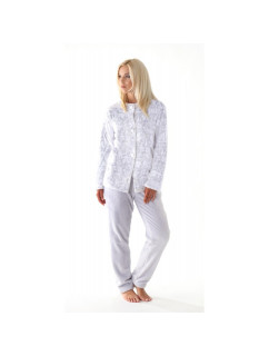 FLORA 6356 teplé pyžamo dove grey knoflík XL pohodlné domácí oblečení 9102 šedý tisk na bílé