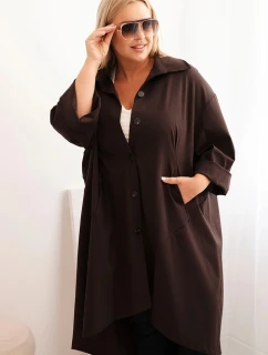 Dámský plášť Plus Size Punto s bavlnou a knoflíky hnědá