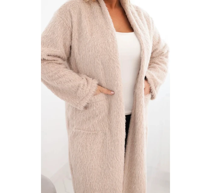 Dámský kabát Plus Size z viskózy bez zapínání s kapsami béžový Dámský kabát Plus Size z viskózy bez zapínání s kapsami béžový