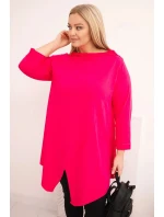 Dámská bavlněná blůza Plus Size asymetrická s ohrnovacími rukávy fuchsie