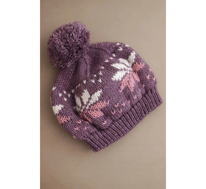 Dámská zimní čepice vlněná s krystaly a vzorem model 21859299 mocca - K-Fashion