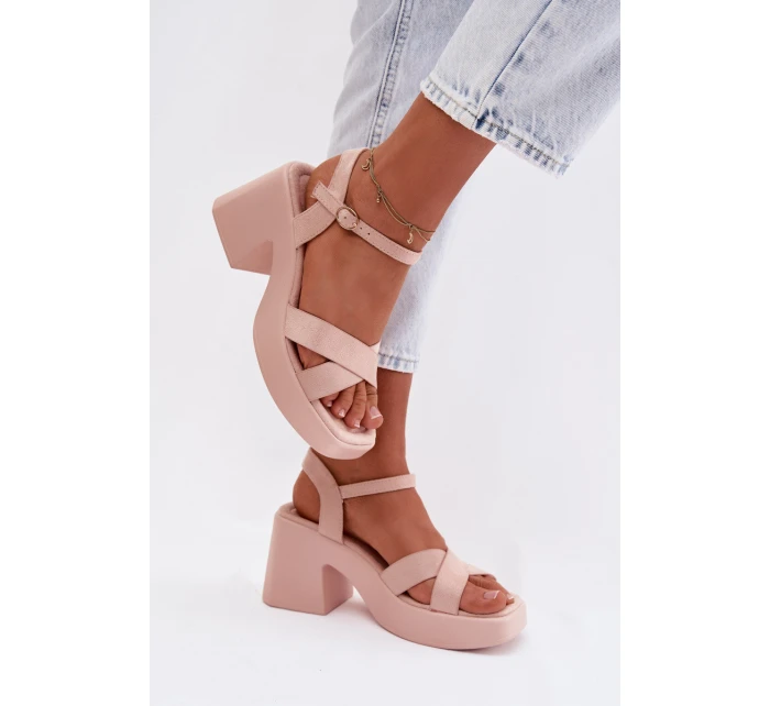 Dámské sandály na masivním podpatku z eko semiše světle růžové model 21998020 - Boto
