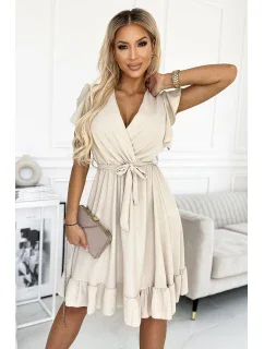 Béžové dámské šaty s výstřihem a zavazováním model 18560379 - numoco basic