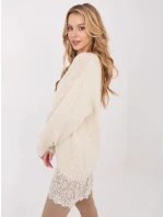 Dámský svetr v barvě ecru s přídavkem mohéru model 21818071 - Factory Price Dámský svetr v barvě ecru s přídavkem mohéru model 21818071 - Factory Price