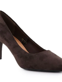 Dámské čokoládové semišové lodičky na jehlovém podpatku Sergio Leone 1336